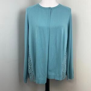 Lafayette 148 Blue Mesh Knit Cardigan Sweater XL